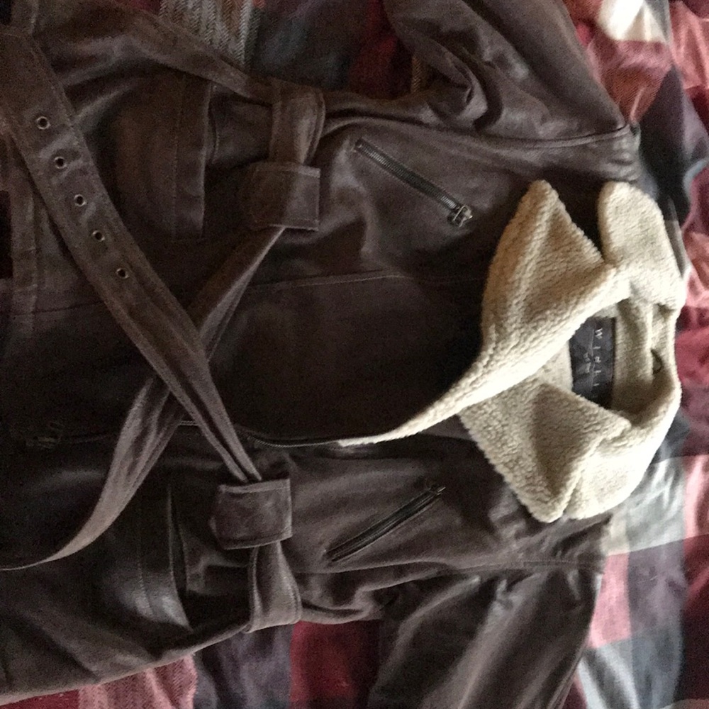 Genuine leather aviator jacket with faux shearling